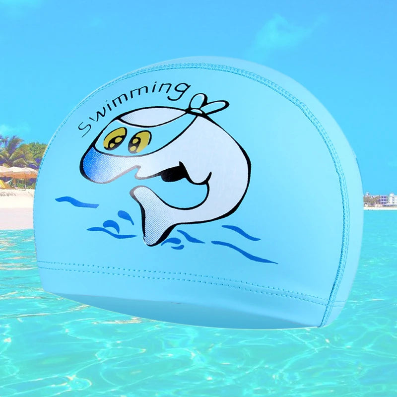 Bonnet de bain imperméable pour enfants, protection des oreilles, en PU, pour garçons et filles, dessin animé, protection des cheveux, natation confortable