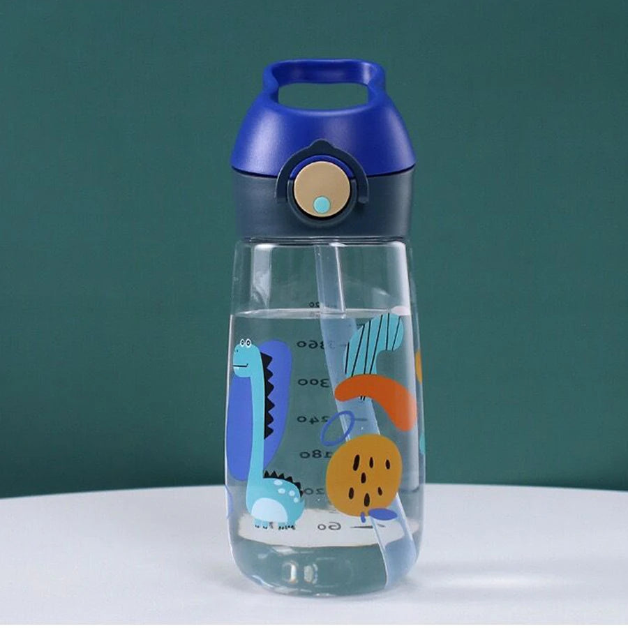 Bouilloire à boire en plastique pour enfants, tasse d'école Portable, bouteille d'eau pour enfants avec paille saine et sans BPA, 450ML