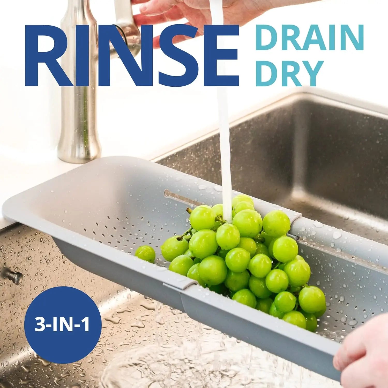 Passoire extensible pour évier, panier de lavage, égouttoir, vaisselle sèche, légumes, pâtes, ustensile de cuisine, outil essentiel pour la maison, gris