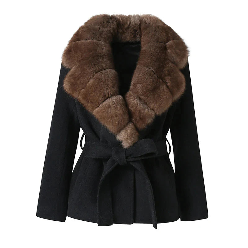 Manteau Long à lacets pour femme, manteau de bureau élégant en laine, fourrure, Patchwork, manches longues, vestes Cardigan amples, nouvelle collection 2025