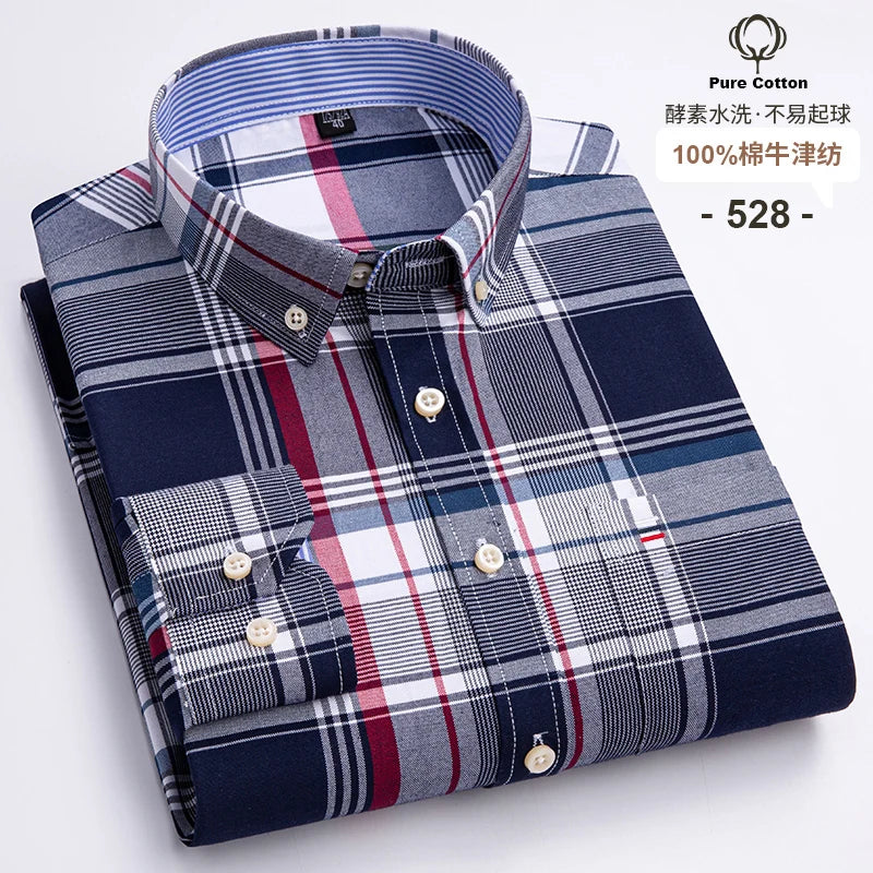 2024 mode hommes travail affaires marque Chemise hommes Plaid coton tenue décontractée chemises coupe ajustée à manches longues boutonné Chemise Homme