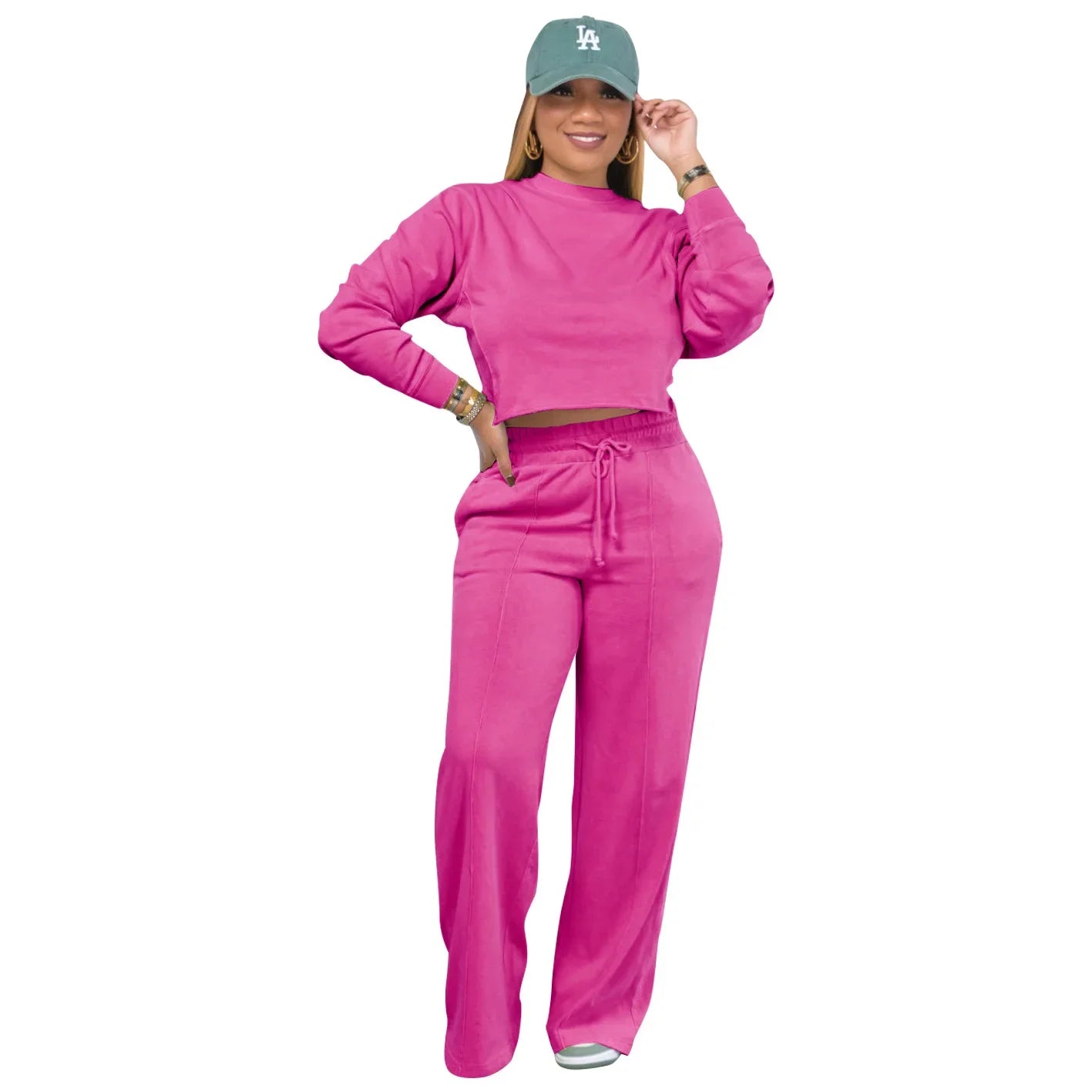 Ensemble de vêtements pour femmes, pull + pantalon, 2 pièces, costumes d'hiver épais et chauds, couleur unie, survêtement décontracté