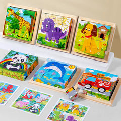 Puzzle en bois peint à Six côtés, blocs de construction tridimensionnels pour animaux de la circulation, jouet éducatif pour l'éducation précoce