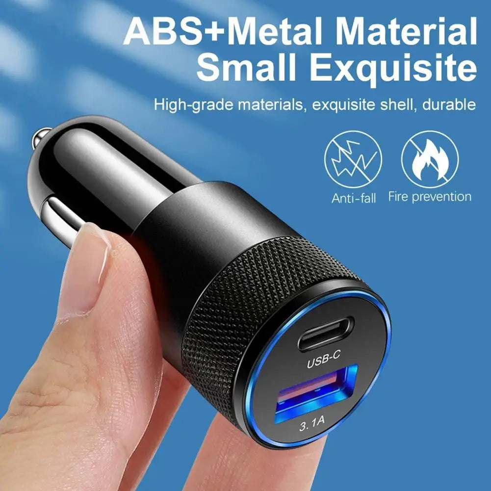 15W USB + PD petit canon en acier chargeur de voiture en alliage d'aluminium en métal chargeur de voiture 3.1A chargeur de voiture de téléphone portable