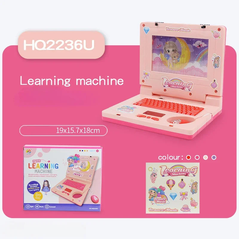 Machine d'apprentissage de Puzzle pour tout-petits, faux ordinateur portable de dessin animé avec musique légère, souris, Simulation d'ordinateur, jouets éclairants, cadeaux pour enfants
