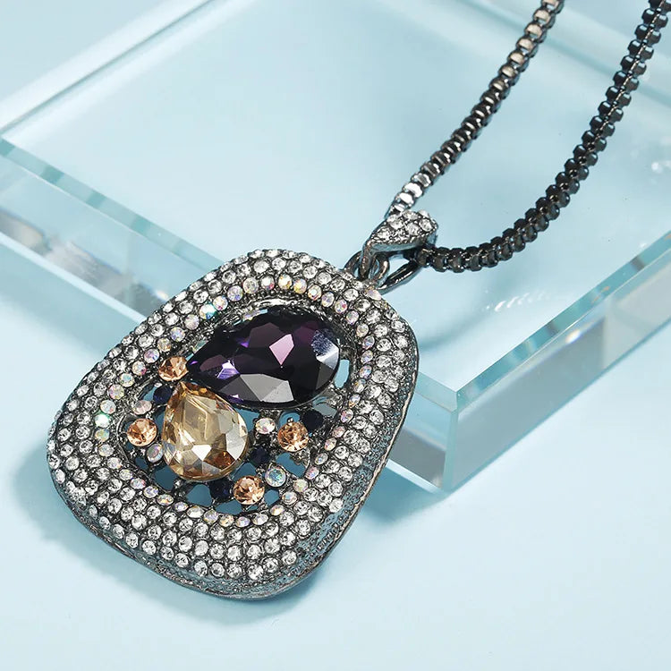 Colliers longs avec pendentif trapézoïdal en pierre semi-précieuse pour femmes, Vintage carré géométrique, cadeaux féminins, bijoux, nouvelle collection 2025
