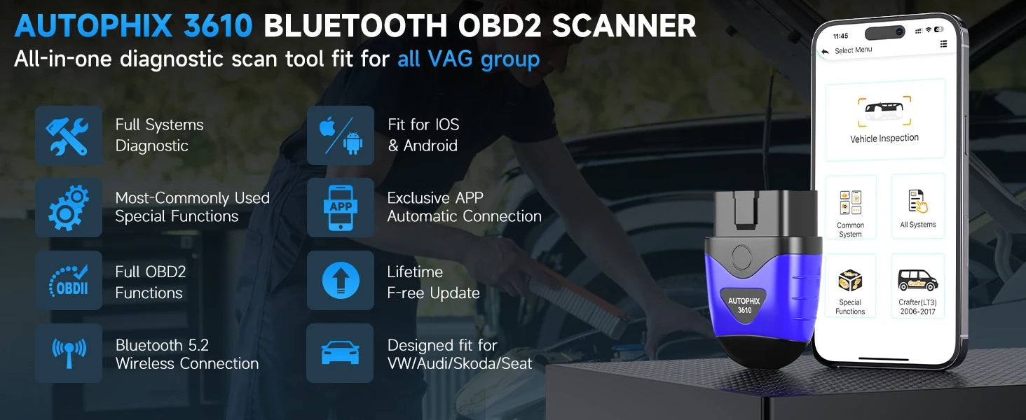 AUTOPHIX 3610 outil de Diagnostic Bluetooth pour VAG VW Audi Skoda SEAT 12V voitures système complet OBD2 Scanner lecteur de Code ABS SRS EPB