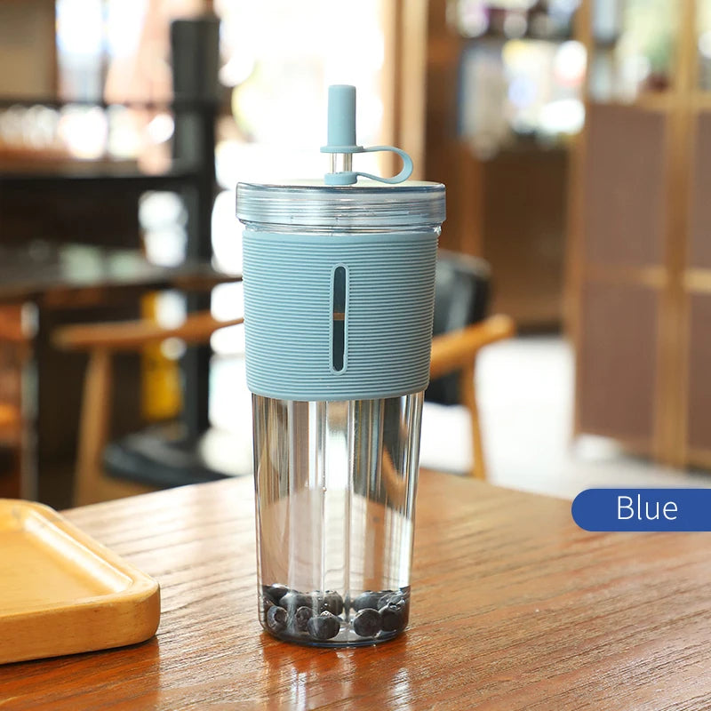 Tasse à café de grande capacité de 710ml/24oz, bouteille d'eau en plastique avec paille, tasses transparentes et réutilisables résistantes aux hautes températures avec paille