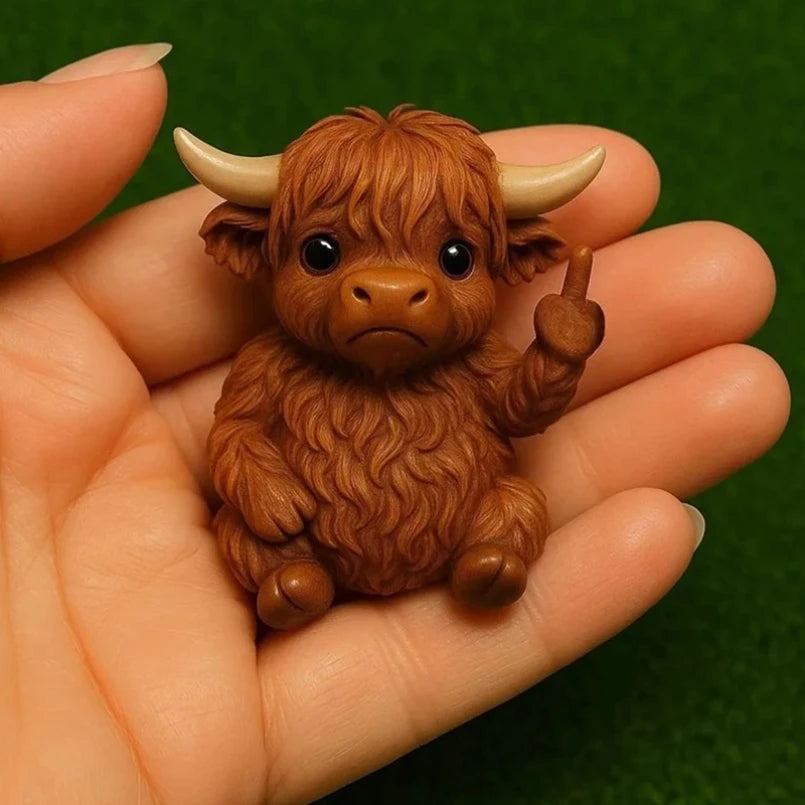 Funny Middle Finger Animal Statue, Mini Dog and Cat Figurine, Resin Desk Ornament, Highland Cattle Frog Sculpture for Office and Home