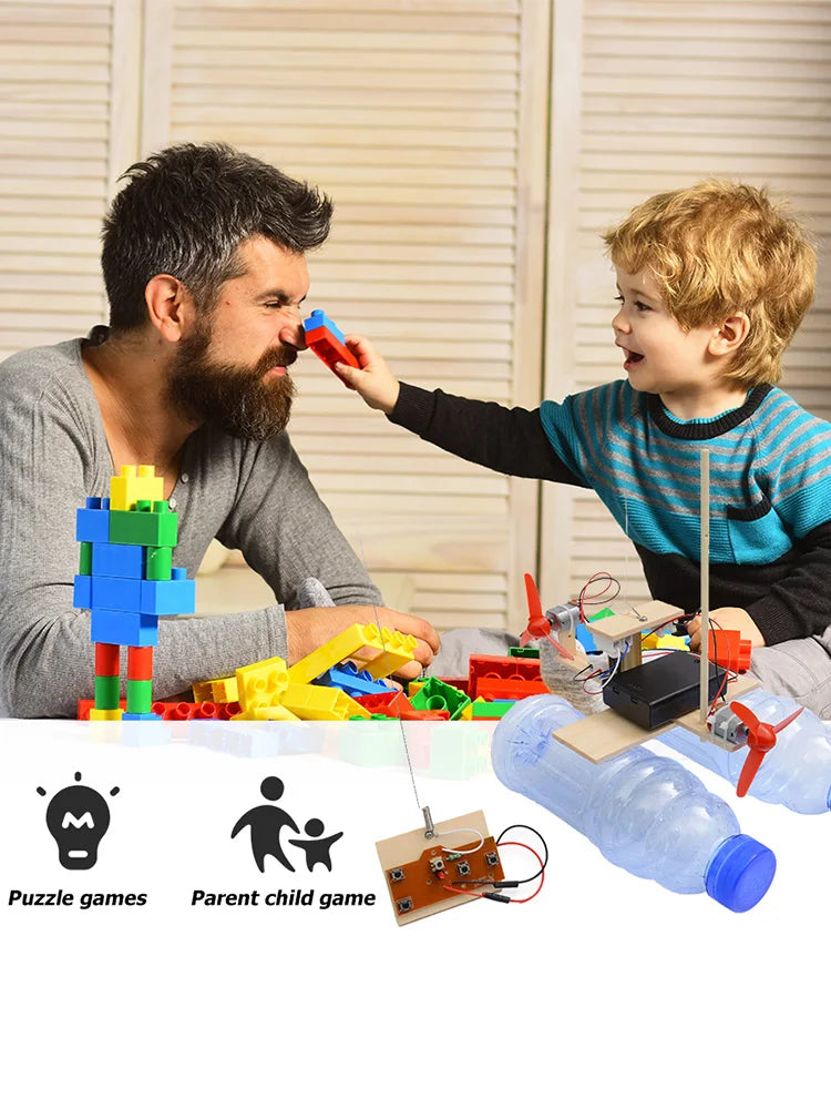Kit de jouets éducatifs à monter soi-même, jouets scientifiques, télécommande, modèle de bateau à vent, cadeaux pour enfants (sans bouteilles)