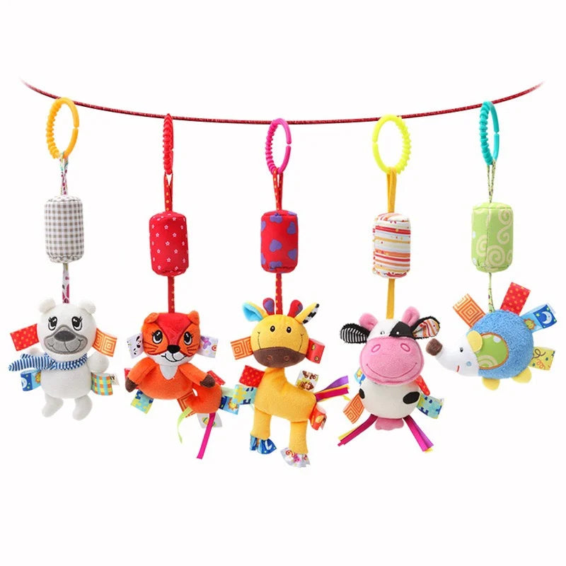 Hochets suspendus sensoriels pour nouveau-né, jouets doux d'apprentissage précoce, poussette en peluche pour enfants, lit de voiture pour nourrissons, berceau avec anneau de dentition pour les tout-petits