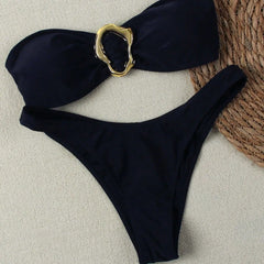 "2025 Sexy push-up bandeau bikini set - Brazilian string swimsuit for women" 