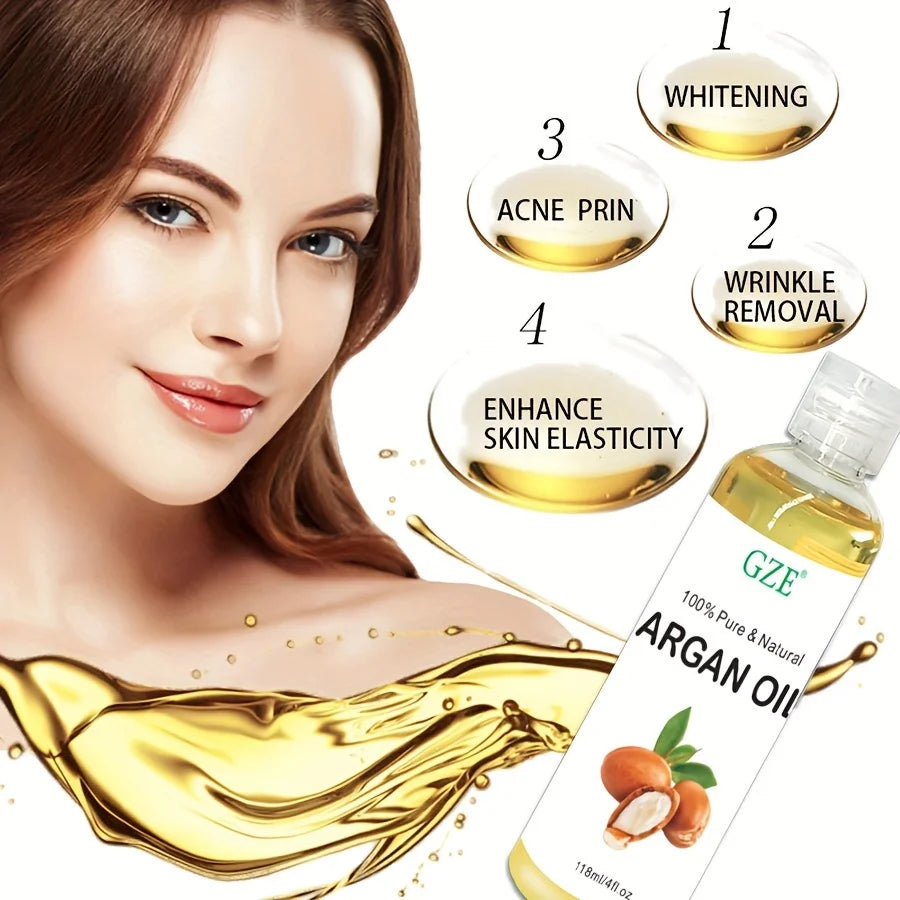 GZE Huile d'argan marocaine biologique Hydratant pur pressé à froid vierge de qualité supérieure pour peau sèche, endommagée, cheveux, visage, corps, cuir chevelu