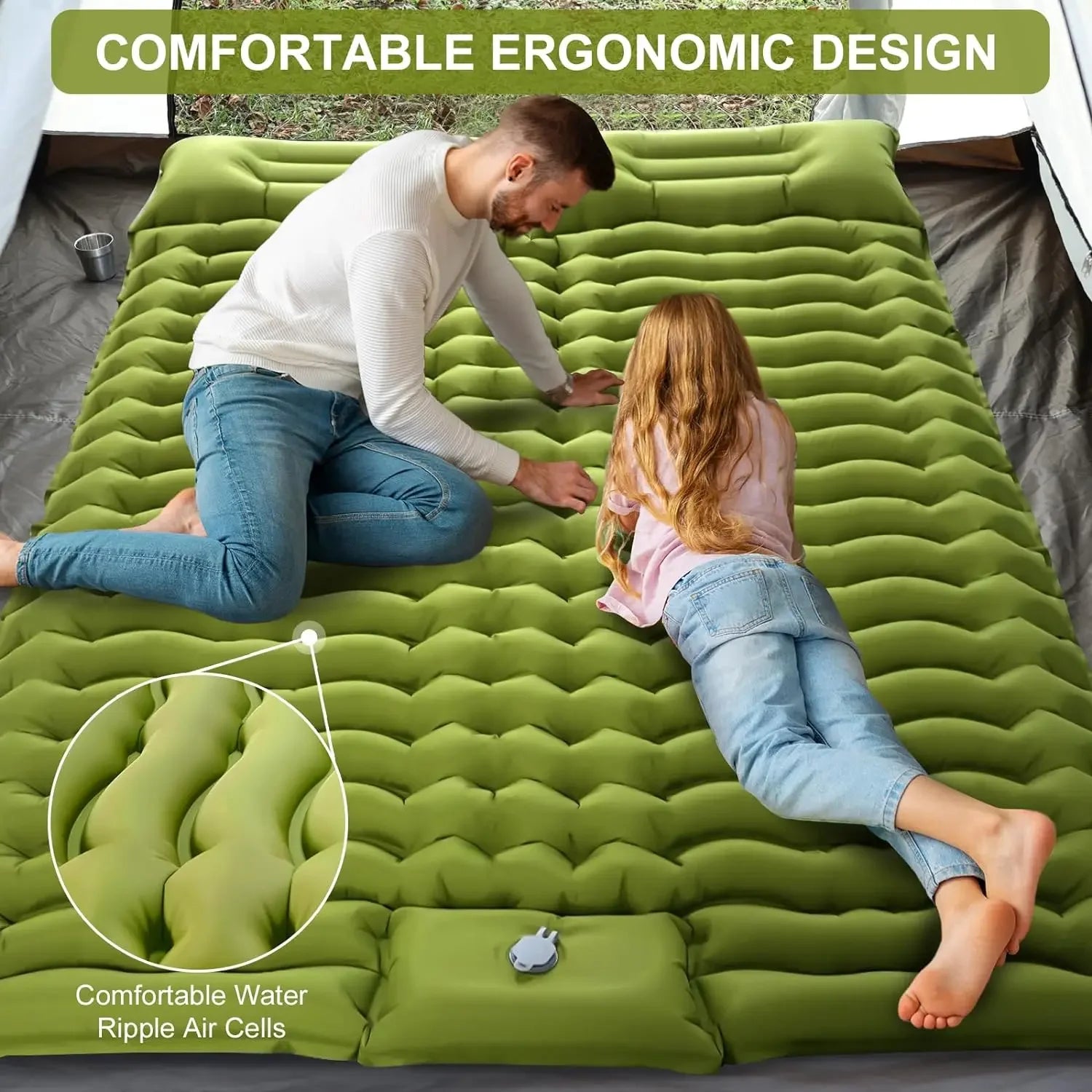 Lit de voyage pour 2 personnes en plein air, tapis d'air Double coussin de couchage pour Camping, tapis auto-gonflant, matelas de couchage avec oreiller pour la randonnée