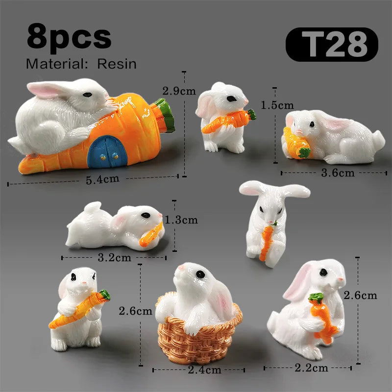 Figurine de pâques de noël, lapin blanc, carotte, bricolage, décor de chambre Kawaii, accessoires de décoration de jardin féerique miniatures modernes