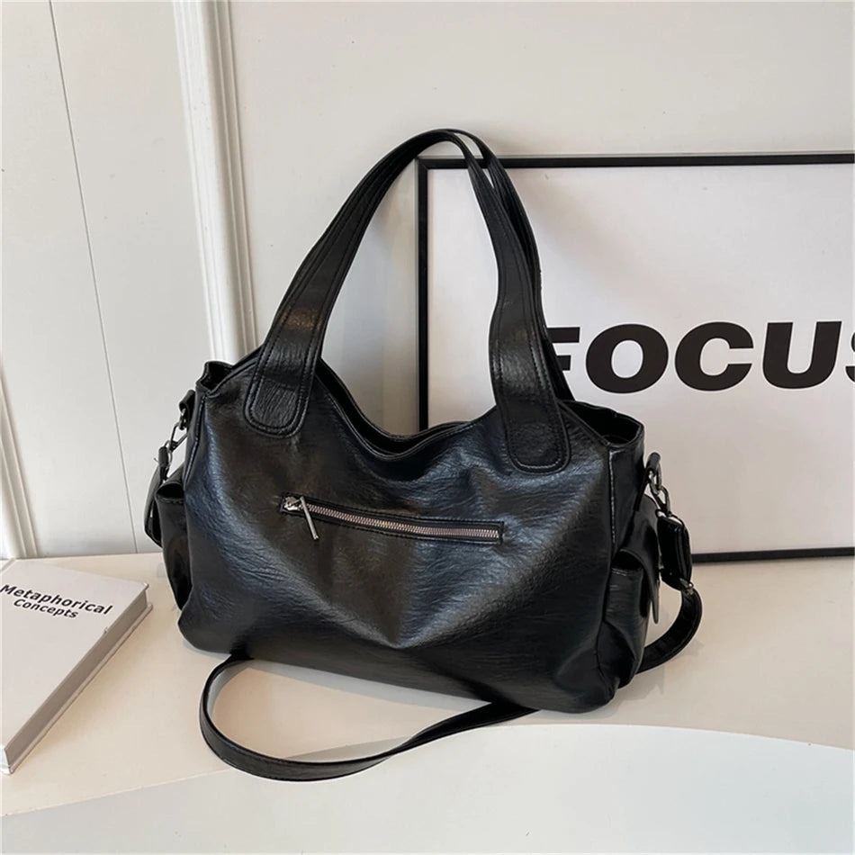 Sac à Main de Grande Capacité en Cuir Souple Hobos pour Femme, Grand Fourre-Tout de Style, Sacoche de Shopping