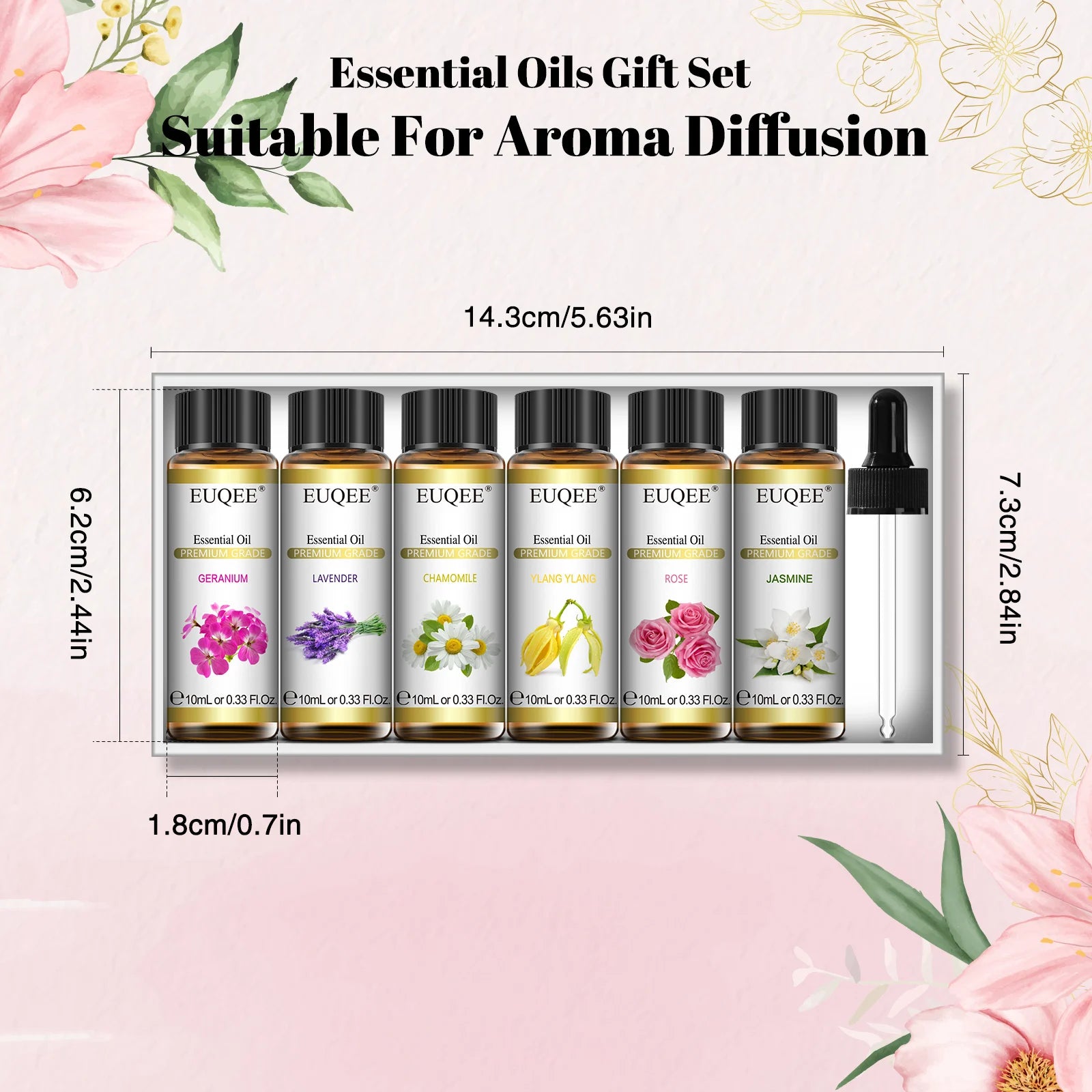 EUQEE huiles essentielles Set 6 bouteilles 10ml huiles d'aromathérapie naturelles pures pour diffuseurs humidificateurs faisant bougie savon