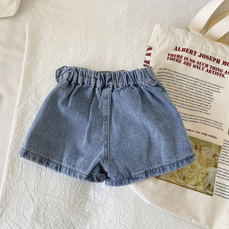 Mode coréenne nouvel été enfants fille jupe short solide taille élastique bouton doux Denim Culotte enfants vêtements polyvalents