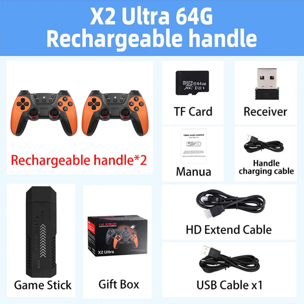 Console de jeu vidéo X2 Ultra, double manette sans fil, jeux rétro, cadeau de Noël, seulement 2.4G, 4K HD30000, 128G