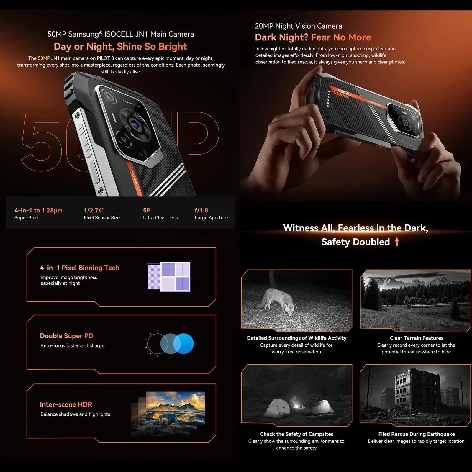 Blackview Oscal Pilot 3 5G Smartphone robuste 6.78 ''120Hz 12GB 256GB 50MP 7500mAh Vision nocturne NFC Android 15 téléphone portable