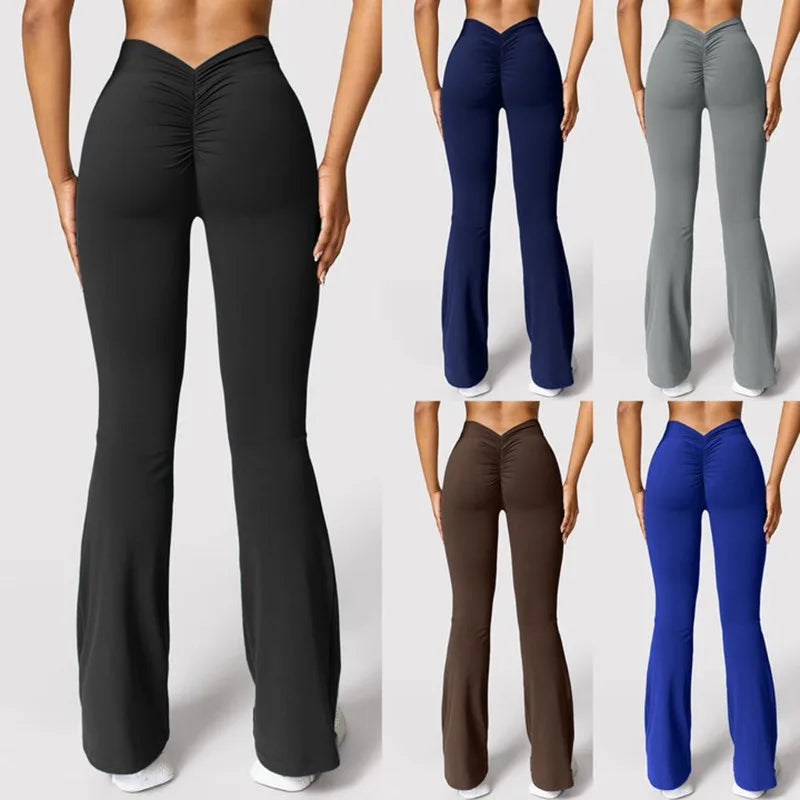 Pantalon évasé de Yoga Sexy pour femmes, taille haute, coupe en V, Push-Up, fesses, Fitness, ajustement confortable, Gym, course à pied, mode Slim