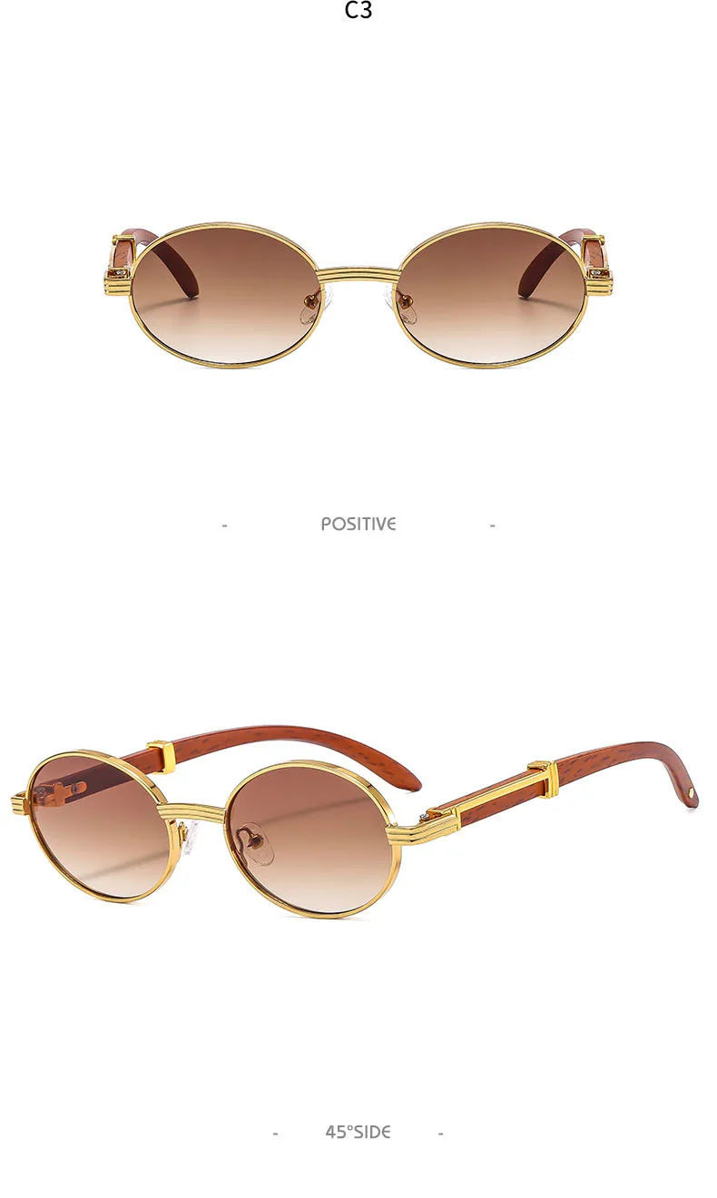 Lunettes de soleil rétro Imitation Grain de bois pour hommes et femmes, ovales, tendance, Protection Uv, nouvelle collection