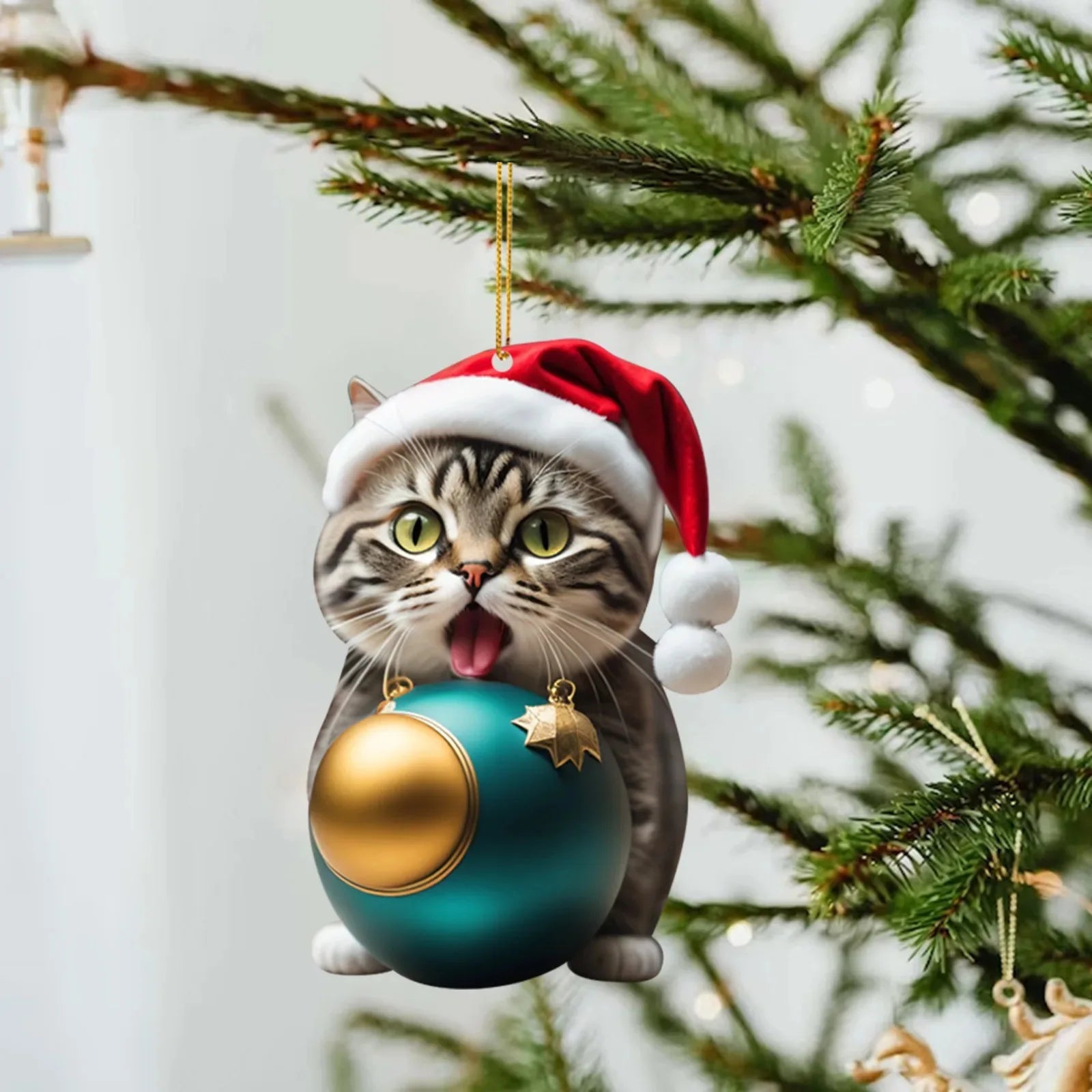 Modern Christmas decoration for home, car pendant, Christmas tree ornament, funny 2D acrylic cat ornament