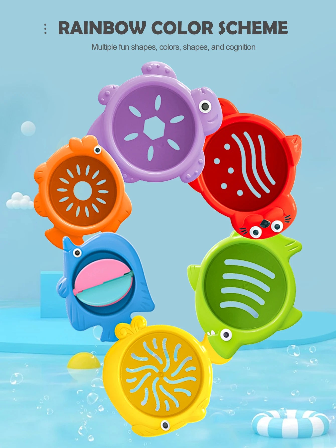 Jouets de bain pour bébé, tasse empilable, jouet pour tout-petits, couleurs aléatoires, tour empilable océan, baignoire, eau, plage, jeu de salle de bain, cadeaux