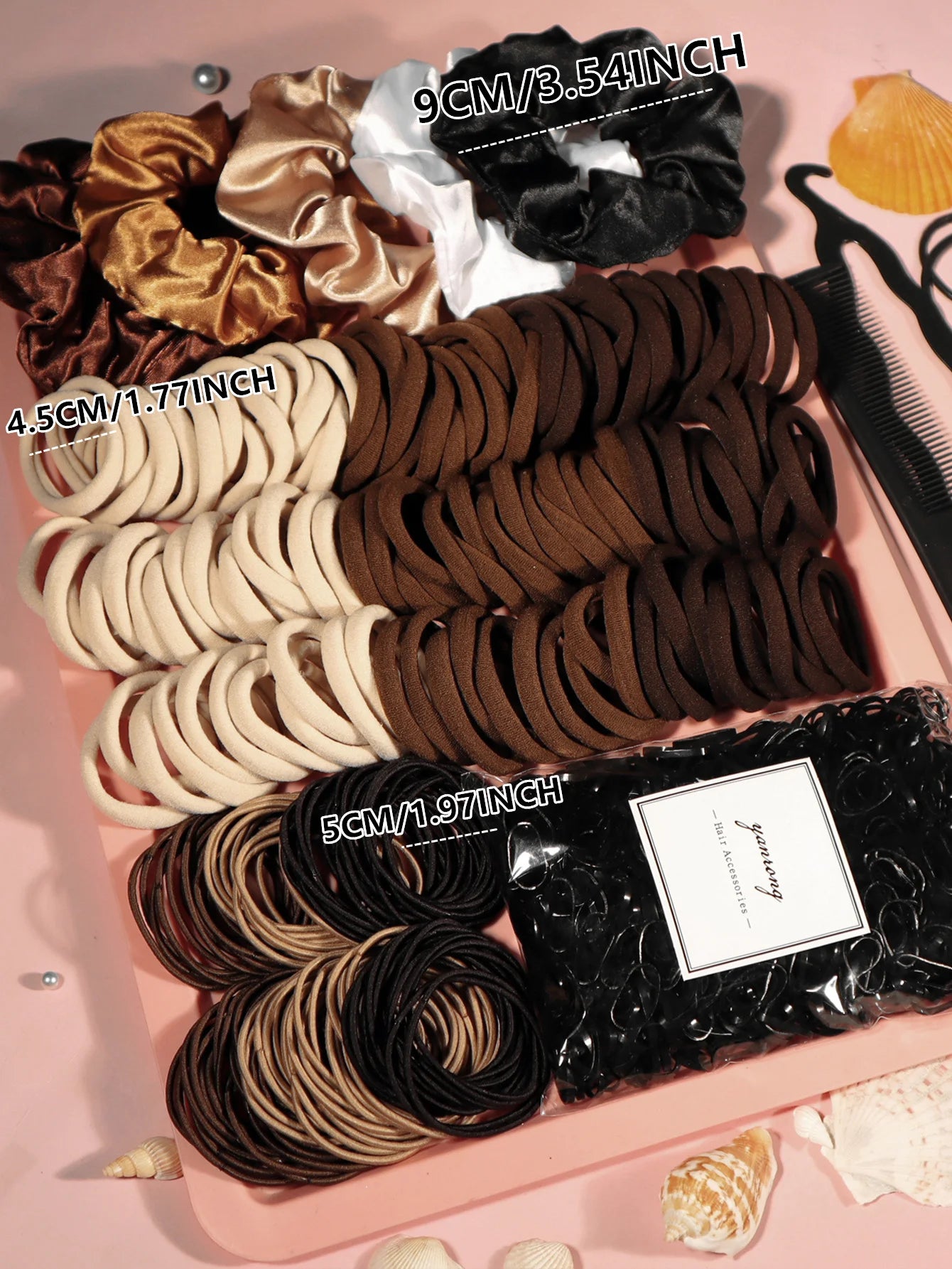 Women's Hair Accessory Set, Seamless, Fashionable, Brown Ponytail Holder, Variety of Scrunchies, Hairbands, Hair Clips