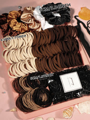 Women's Hair Accessory Set, Seamless, Fashionable, Brown Ponytail Holder, Variety of Scrunchies, Hairbands, Hair Clips