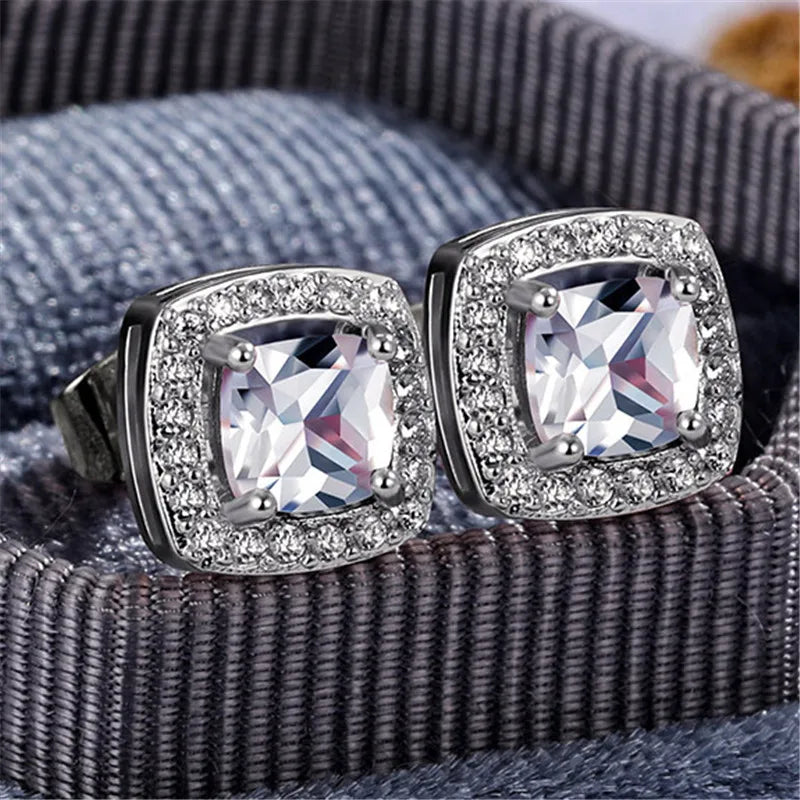 Boucles d'oreilles rondes en cristal pour femmes, argent regardé 925, bijoux de mariage vintage, luxe, blanc, Zcomprend sur pierre