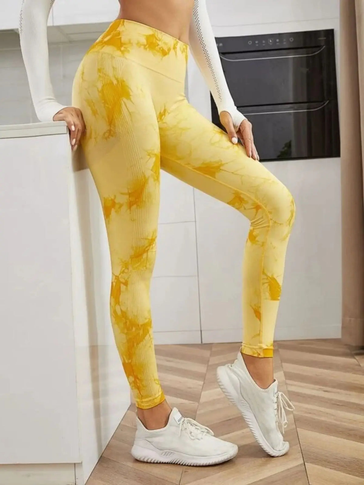 Leggings taille haute sans couture pour femmes, teinture par nouage, Fitness, sport, course à pied, pantalons de Yoga, levage des hanches, collants tricotés élastiques