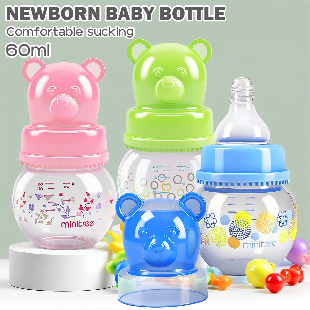Mangeoire en verre borosilicate de gros calibre pour nouveau-né, anti-étouffement, anti-colique, de 0 à 6 mois ou 60ml