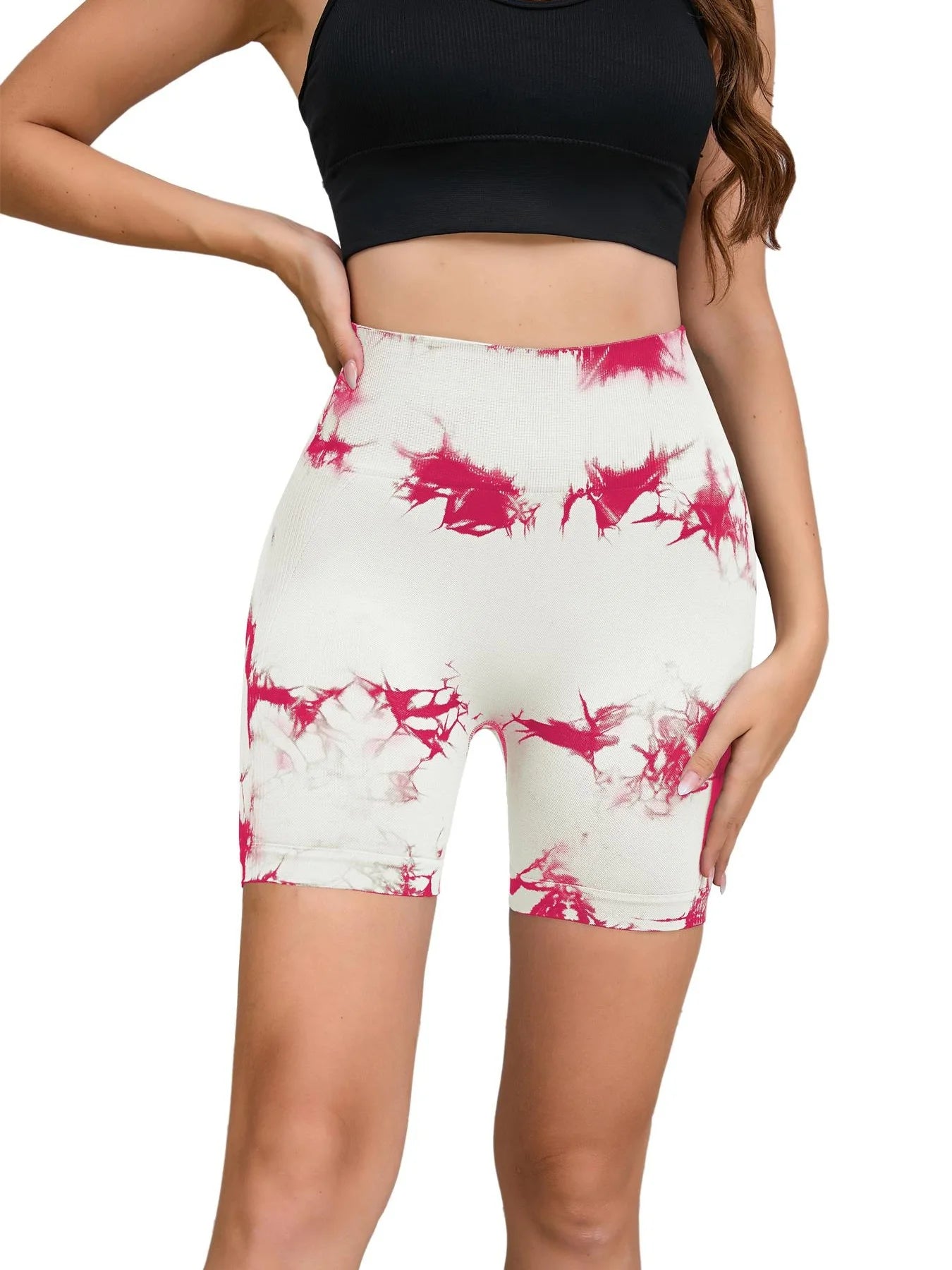 Pantalon de Fitness sans couture teint par nouage pour femmes, taille haute et levage des hanches, short serré de sport, course à pied, Sexy, pêche, Fitness, Yoga