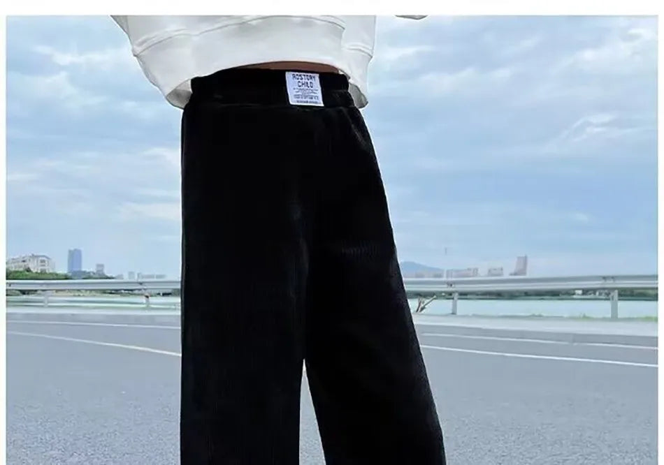 Pantalons à jambes larges pour filles, en velours côtelé, décontractés, à jambes droites, tendance, pantalons longs amincissants, nouvelle collection printemps et automne