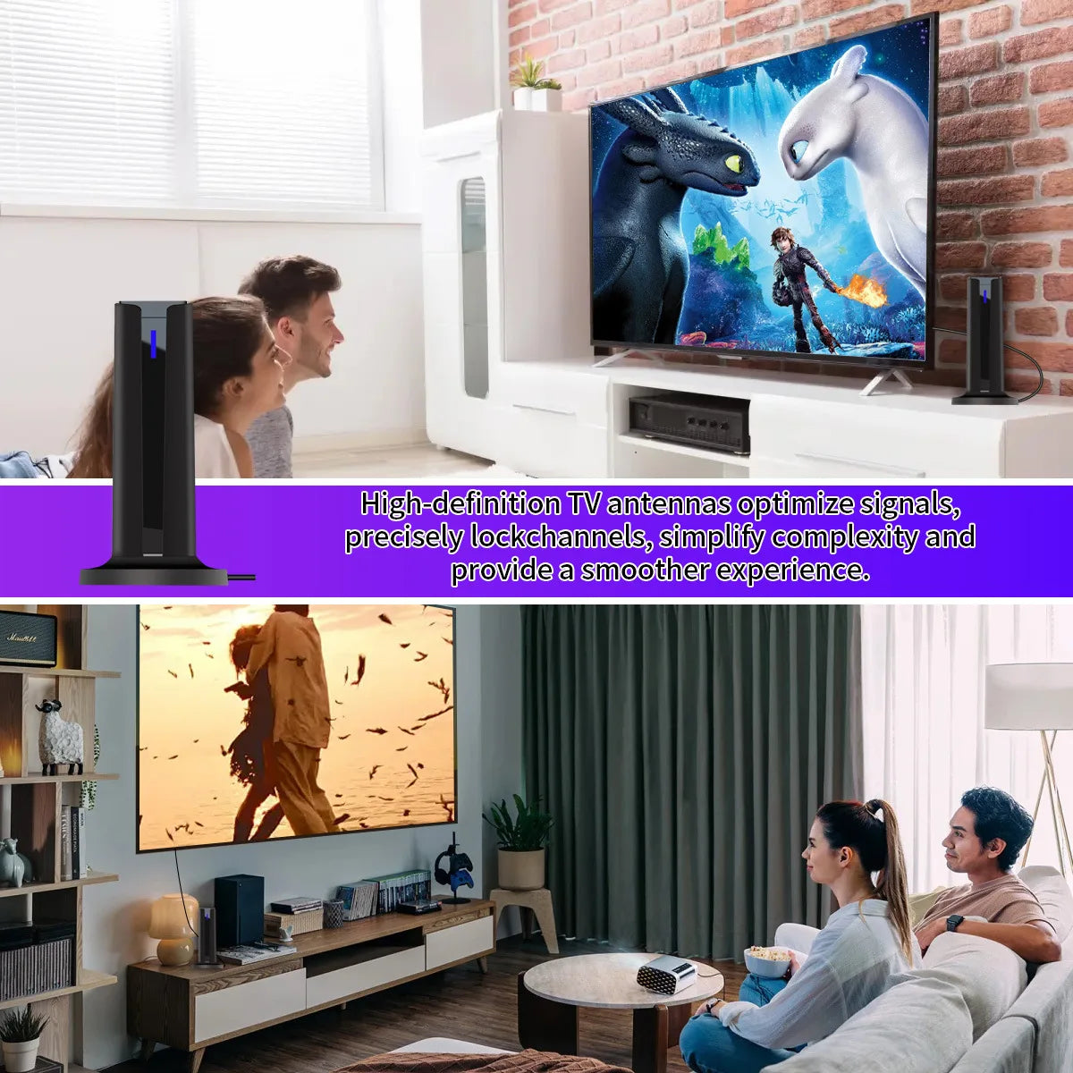 Antenne numérique 6000 milles 25DBI pour Smart TV intérieure avec base 3M-Stick, 360 ° &Receception longue portée 4k 1080p pour les canaux locaux