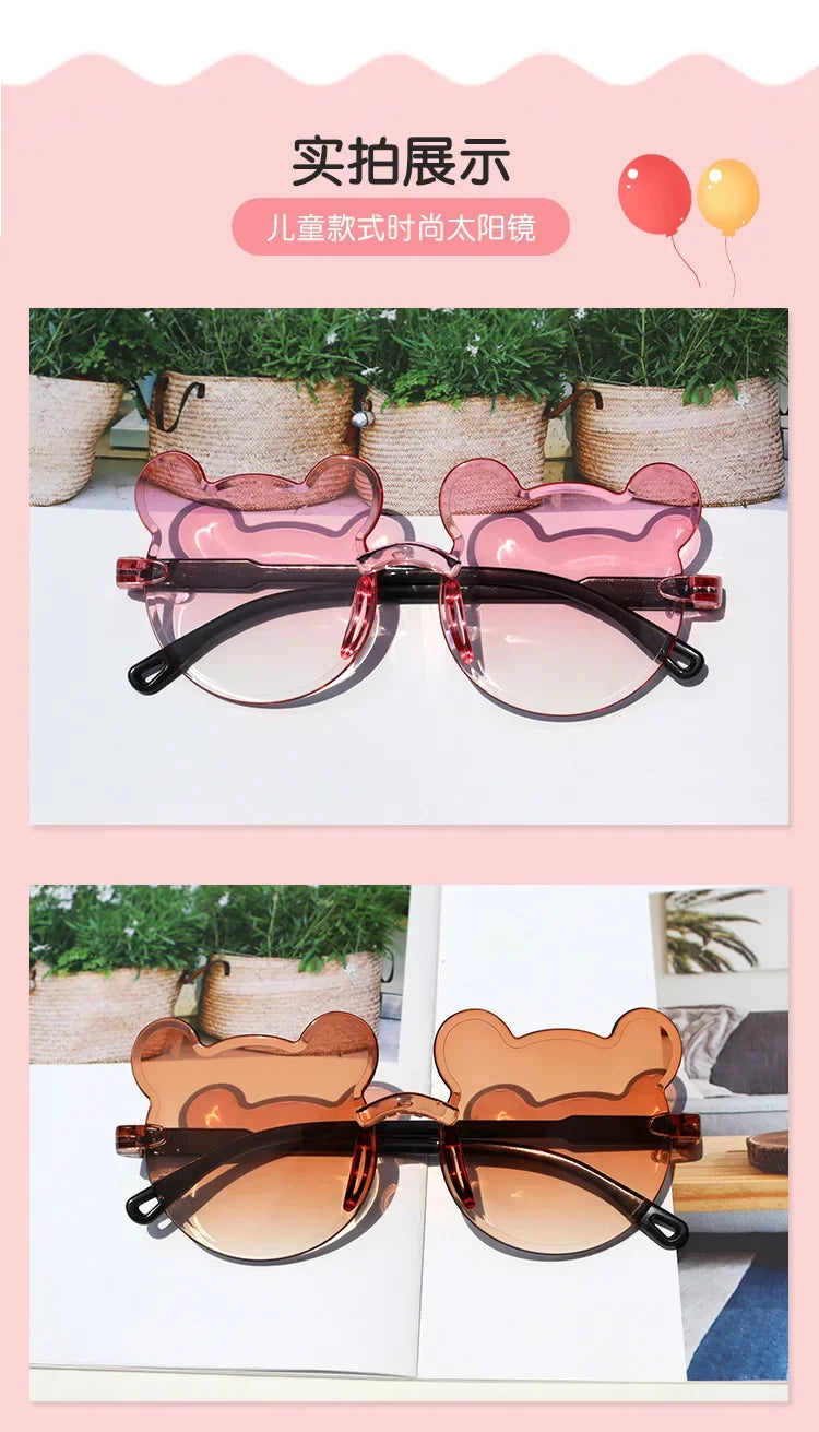 Lunettes de soleil pour enfants en forme d'ours lunettes pour enfants dessin animé sans monture UV400 lunettes pour enfants en plein air Anti-éblouissement filles garçons lunettes de soleil