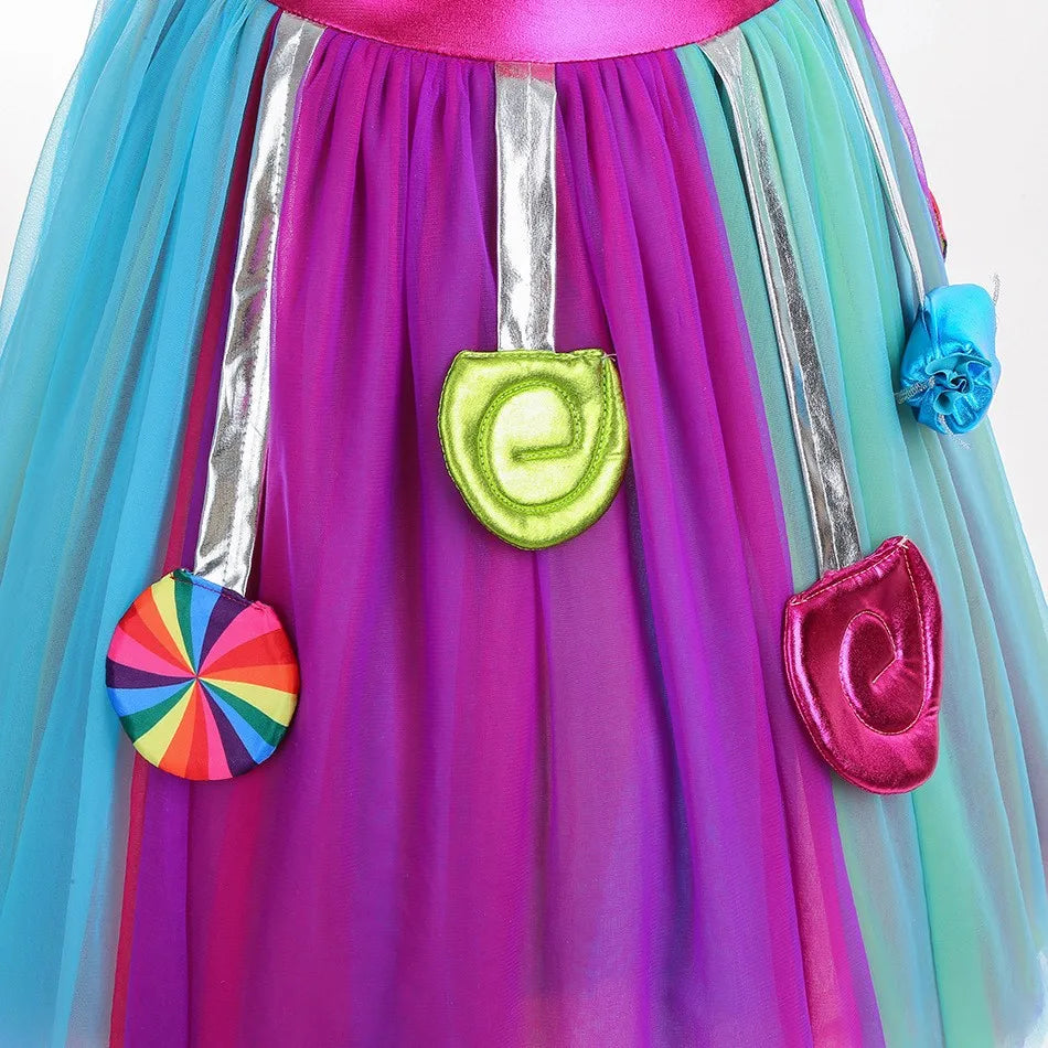 Robe sucette sucette pour filles, costume de carnaval, costume d'anniversaire pour petits enfants, tutu arc-en-ciel de paupières, vêtements de mariage pour enfants, bonbons doux, nouveau