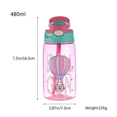Bouteilles d'eau pour enfants de 480Ml, gobelets d'alimentation créatifs de dessin animé avec pailles et couvercles, anti-déversement, portables pour tout-petits