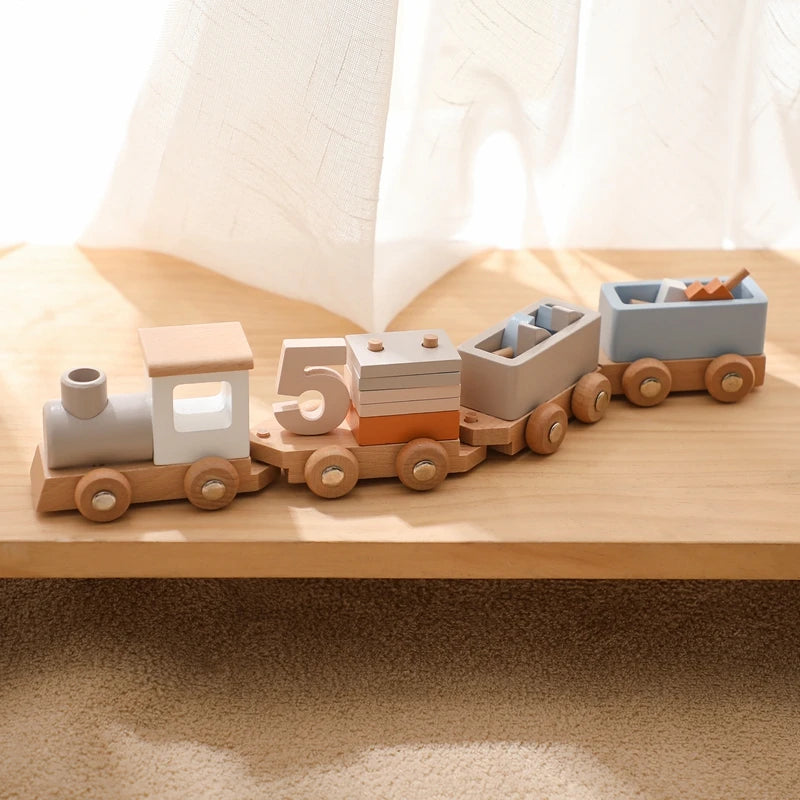 Jouets Montessori Train en bois jouet d'anniversaire bébé jouets éducatifs chariot en bois bébé jouets d'apprentissage nombre de bois bébé jouets cadeaux