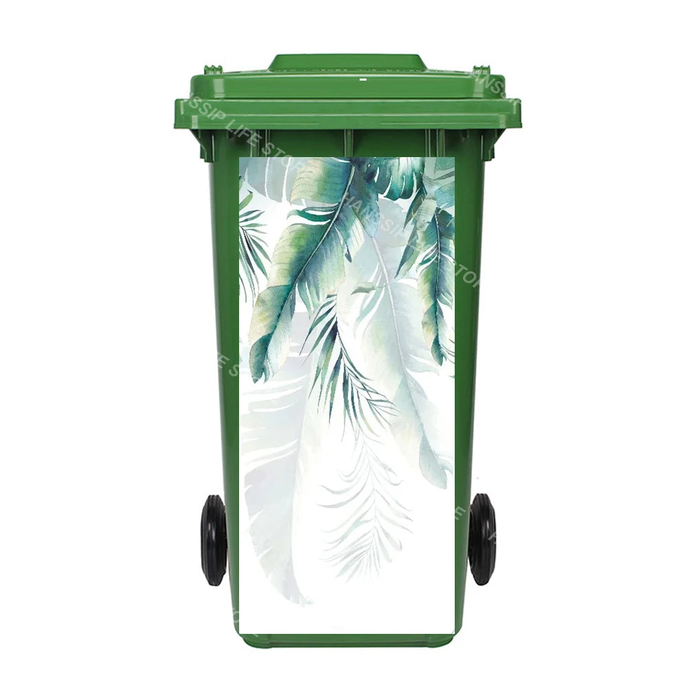 Autocollant imperméable en PVC pour poubelle d'extérieur, plantes tropicales, art mural, autocollants pour poubelle, pingouin et cuir chevelu