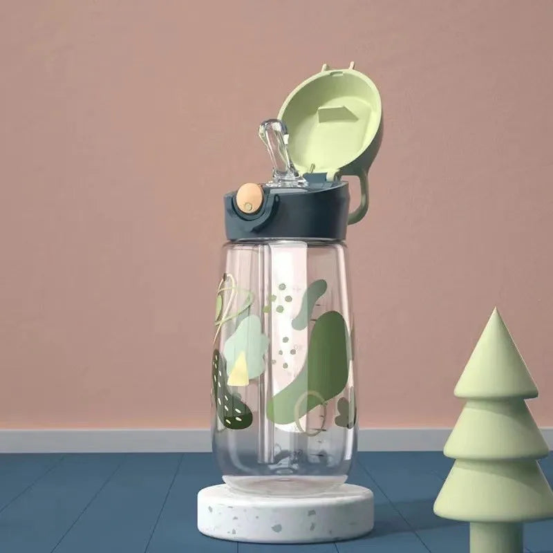 Bouilloire à boire en plastique pour enfants, tasse d'école Portable, bouteille d'eau pour enfants avec paille saine et sans BPA, 450ML