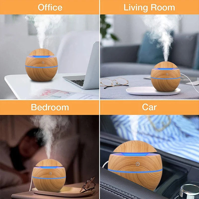 Humidificateur d'air ultrasonique USB, diffuseur d'arôme, Grain de bois, veilleuse LED, diffuseur d'huile essentielle électrique, aromathérapie pour la maison, 130ML