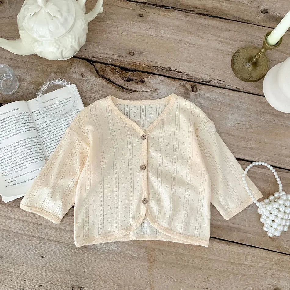 Children's lightweight long-sleeved summer jacket, toddler clothes, solid cardigan for documents, Korean casual wear for baby boys and girls