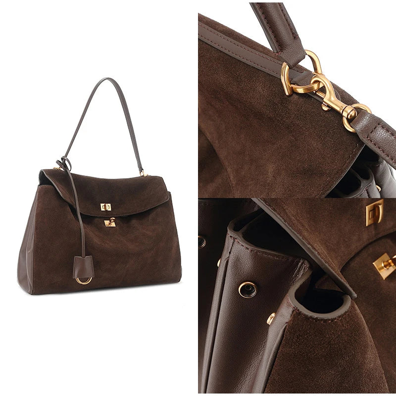 Sac à main de luxe pour femmes, café violet, marque avancée, Simple, fourre-tout en daim givré, sac à bandoulière de voyage pour banlieue