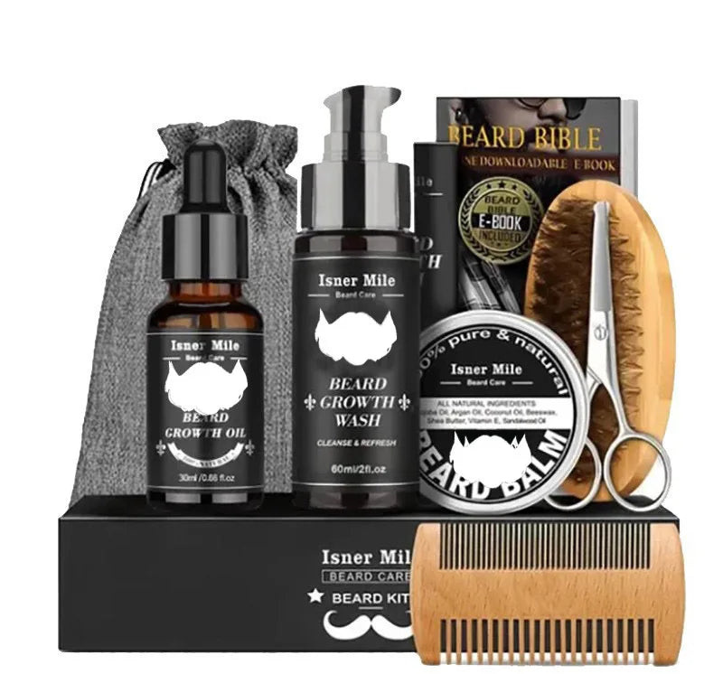 Ensemble complet de soins de barbe pour hommes, peigne à barbe, baume, peigne Double face avec rouleau, liquide de croissance de barbe, 5/7/8 pièces