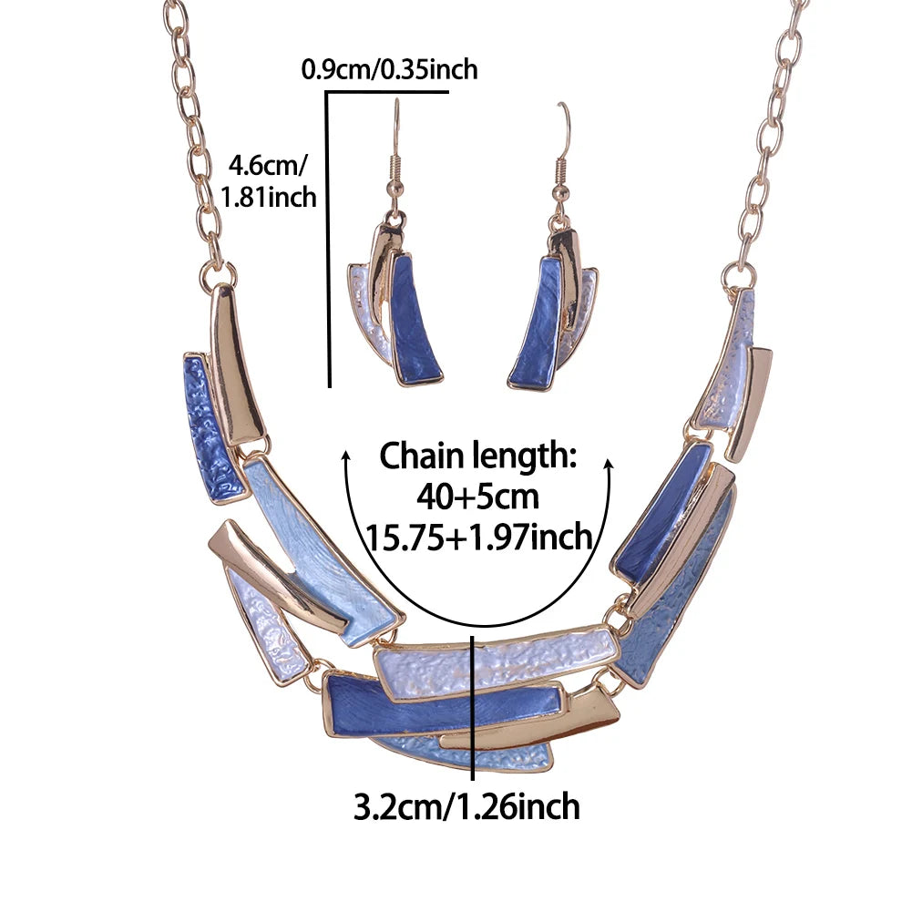 Cring Coco – ensemble de bijoux géométriques en émail fait à la main, ensemble de colliers et boucles d'oreilles populaires pour femmes, cadeau de saison de remise de diplôme