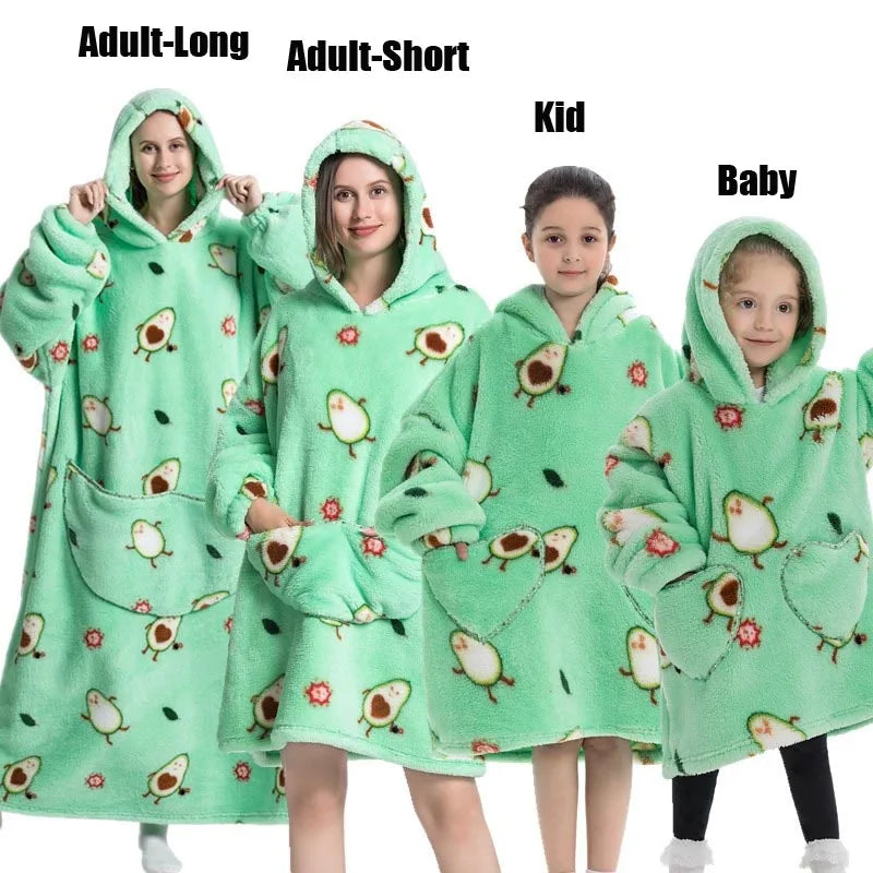 Sweat-shirt à capuche d'hiver pour femmes et hommes, pull polaire géant TV, couverture surdimensionnée avec manches, vêtements citrouille d'halloween pour adultes