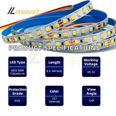 LED strip light kit for tourist information, flexible bar light, dimmer controller, USB, 0.5-5m, 5V, 120g/m, 3000K, 4000K, 6000K CCT, 4 buttons, 2m