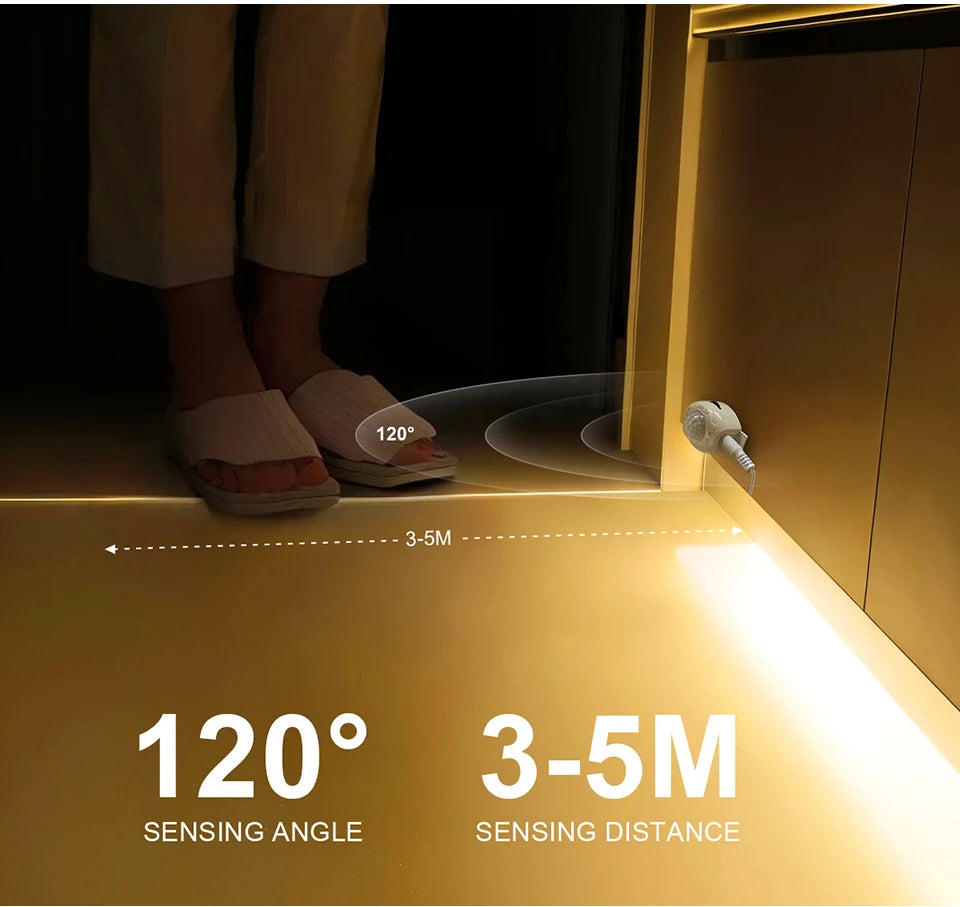 Bande lumineuse LED USB 5V, étanche, SMD2835, avec capteur de mouvement PIR sensible, temps de retard réglable pour cuisine, chambre à coucher, couloir
